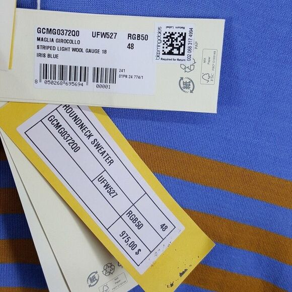 MARNI Sweater Mens Size 48 Blue Orange Stripe Pullover Lightweight Wool $975 - Picture 5 of 9